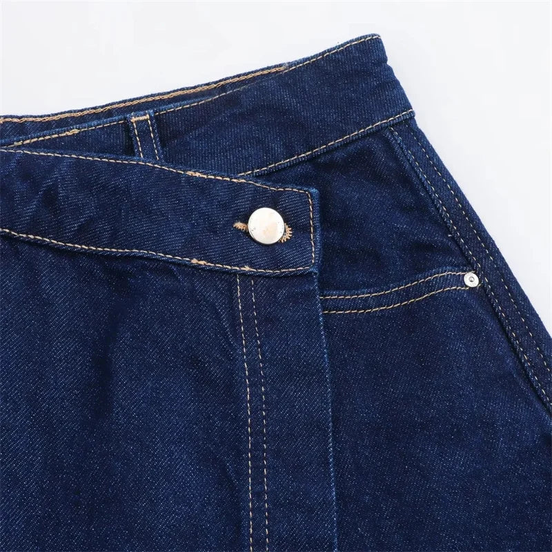 TRAF Blue Denim Shirt Woman Short Sleeve Cropped Shirt Women Summer Short Tops Woman Streetwear Y2k Stylish Women's Blouse