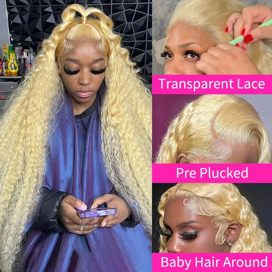 30 Inch 13x6 Transparent HD 613 Honey Blonde Deep Wave Lace Frontal Wigs Brazilian 13x4 Curly Colored Lace Front Human Hair Wigs