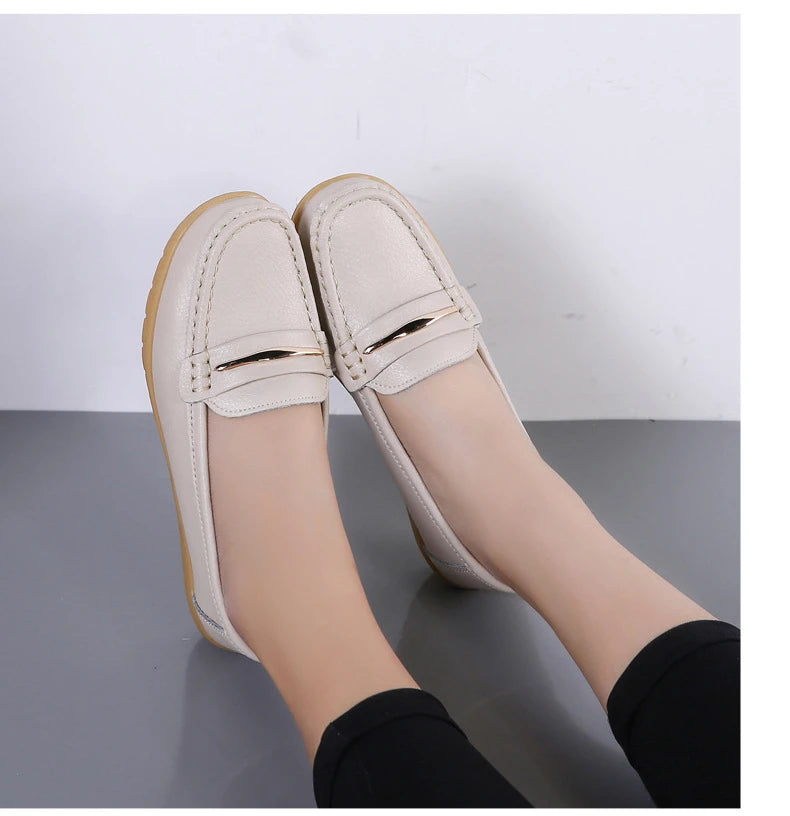 WOIZGIC Women's Mother Ladies Woman Female Genuine Leather Shoes Flats Loafers Platform Bling Slip On Moccasins Plus Size 43 44