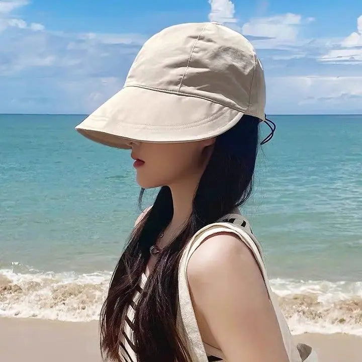 Foldable Sunhat Summer Outdoor Beach Fisherman Hat Sunscreen Protection Cap Adjustable Cotton Wide Brim Bucket Caps for Women