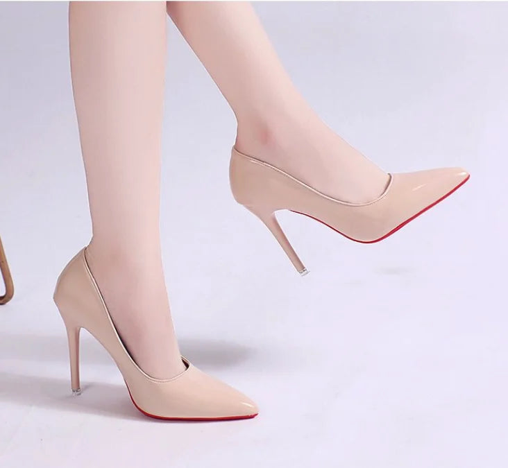 Women Pumps Fashion Patent Leather High Heels Black Pink White Shoes Women Wedding Shoes Ladies Stiletto Red Sole Heels 42 43