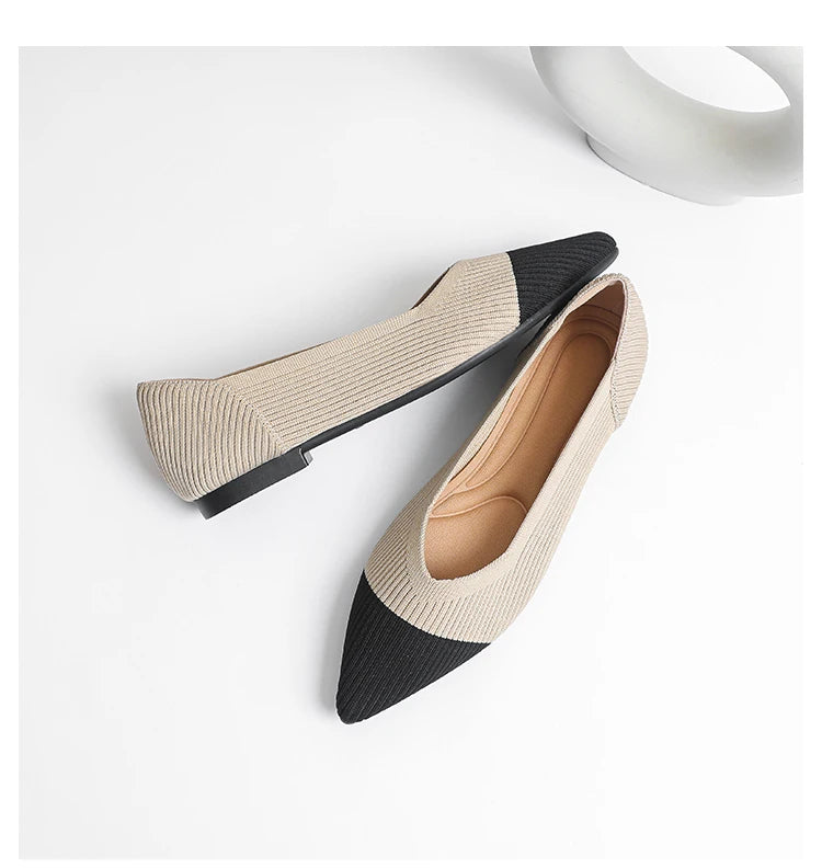 Women's flat shoes with pointed soft knitted sole breathable and comfortable shoes Spring and Autumn 2024 new model