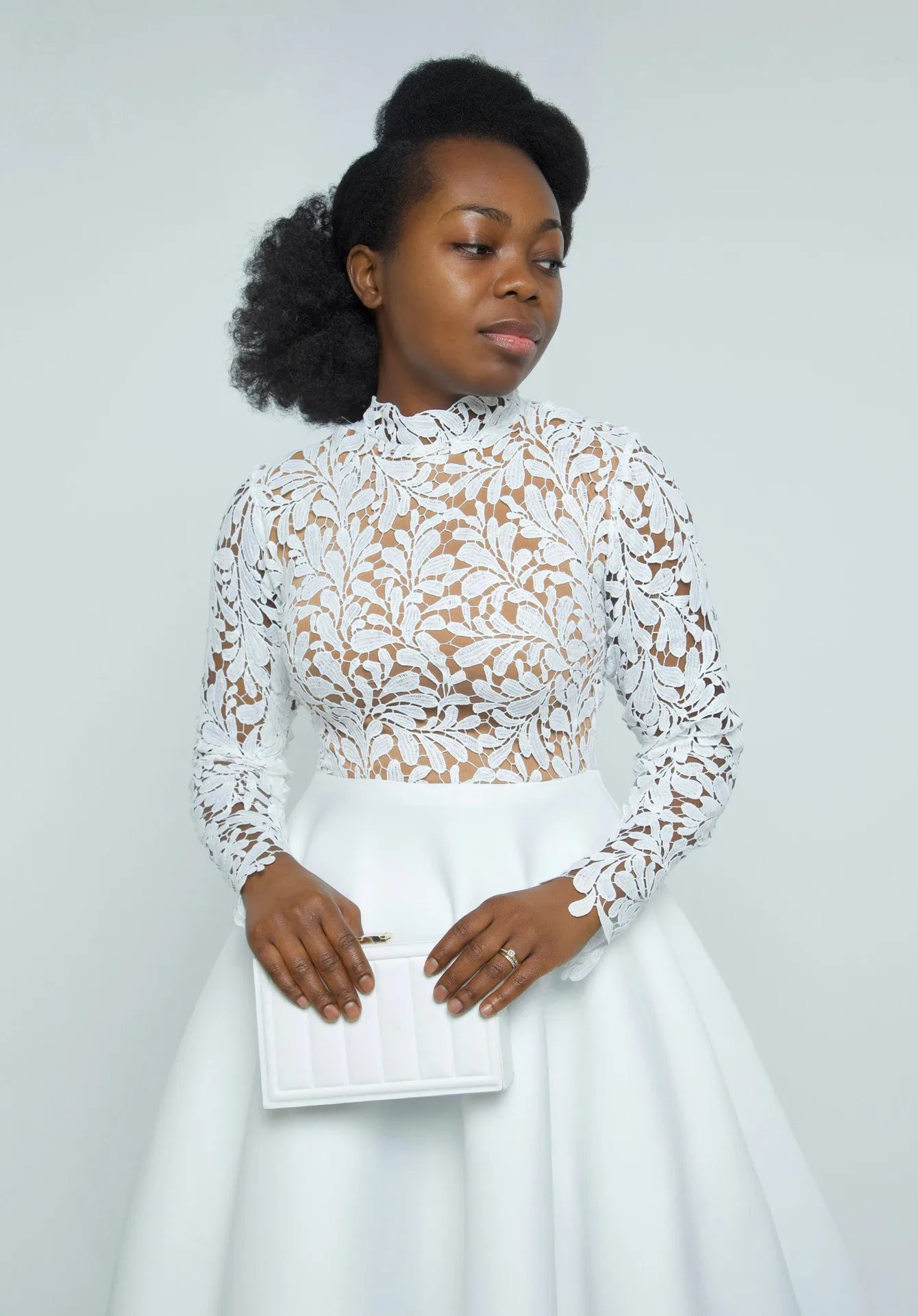 Women Long Dress A Line Dresses Lace Floral Party Night Wedding Mock Neck White Prom Hight Waist Slim Elegant Maxi Vestidos