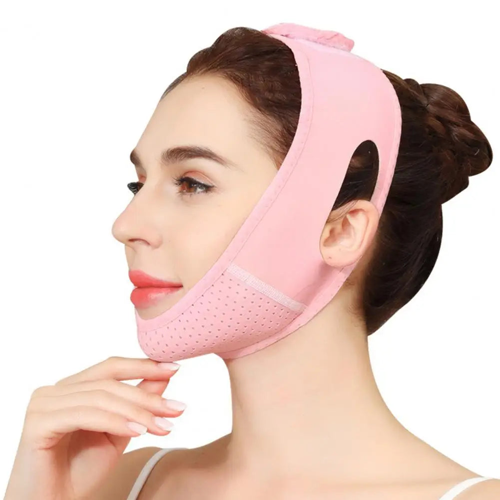 Women Face Lift Chin Strap with Adjustable Fastener Tape Breathable Double Chin Reducer Beauty Face Sculpting Bandage