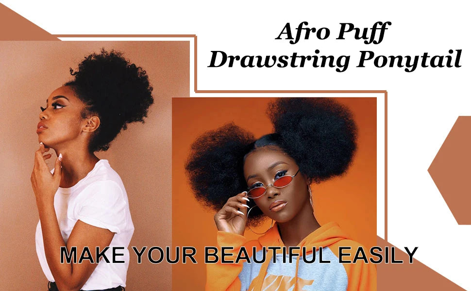 Afro Puff Drawstring Ponytail for Black Women Short Kinky Curly Afro Ponytail Synthetic Hair Puffs Afro Bun Ponytail