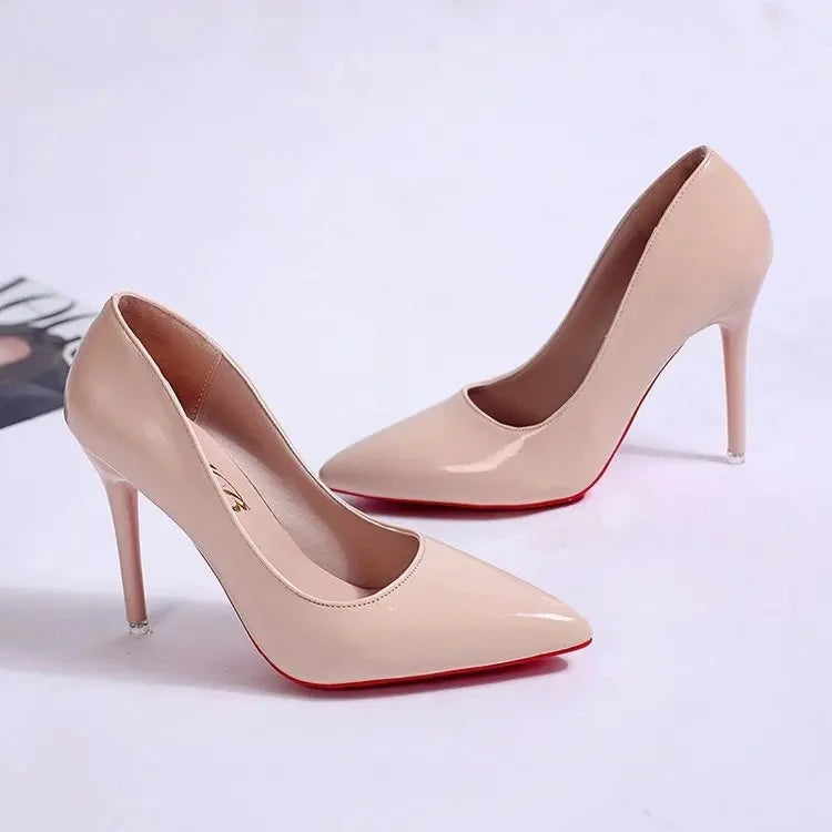 Women Pumps Fashion Patent Leather High Heels Black Pink White Shoes Women Wedding Shoes Ladies Stiletto Red Sole Heels 42 43