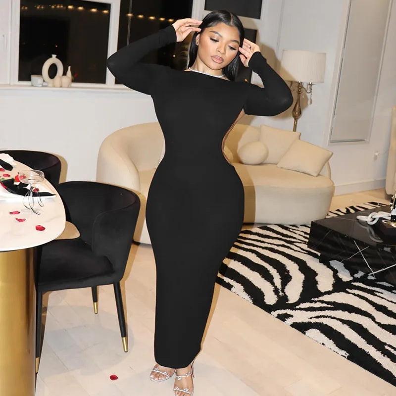 Shestyle Backless Black Pencil Dress Women Solid Feature Design Plain Seductive Clubwear Super Sexy Grunge Glamorous Modern
