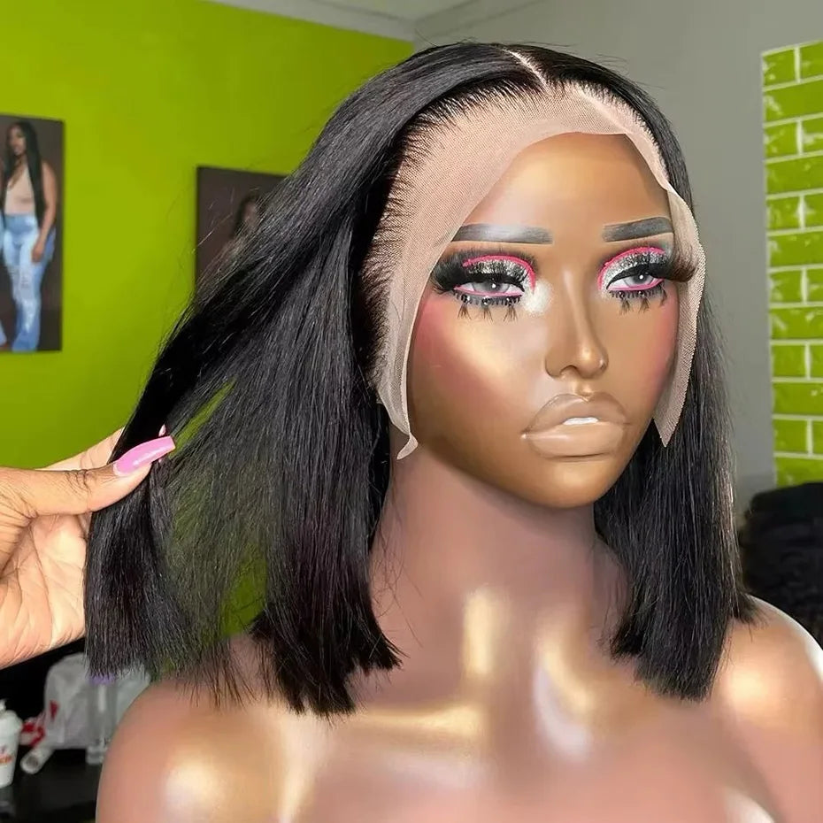 Raw Hair Vietnamese 250 Density 100 Human Hair Lace Frontal Wigs Straight Natural Black 13x6 Bob Wig Lace Front Human Hair Wigs