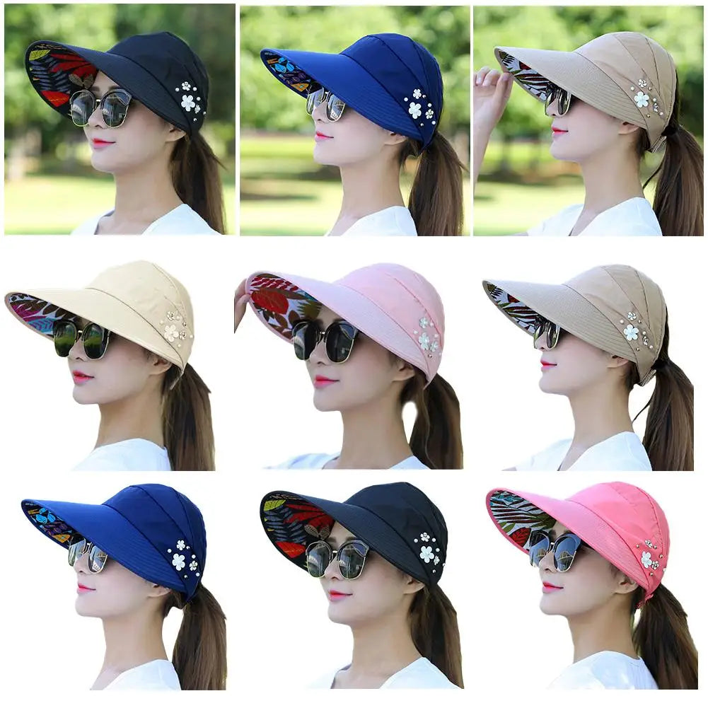 Fashion Womens Ladies Summer Vacation Wide Brim Foldable Sun Hat Anti-UV Beach Visor Caps Casual Hats