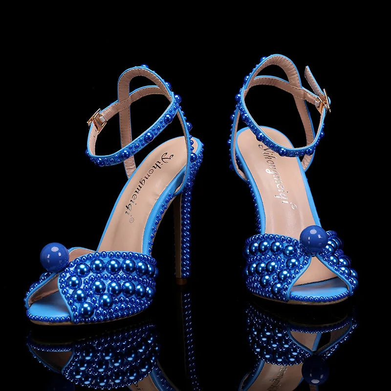 2024 Autumn New Fish Mouth High Heels Slim Heels Shallow Mouth Water Diamond Pearl Women's Single Shoes Wedding Wedding Shoes