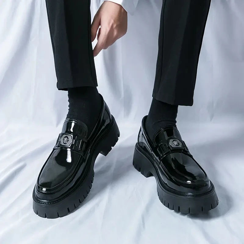 Dress Shoes Men Black PU Thick Sole Wear-resistant Casual Business Loafers European Social Shoes Size 38-45 Men Shoes