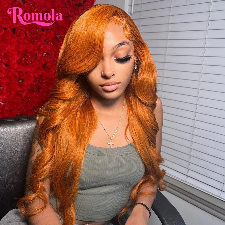 Orange Ginger Human Hair Wig 13x6 Hd Lace Frontal Wig 30 36 Inch Transparent Colored Brazilian 13x4 Body Wave Lace Front Wigs