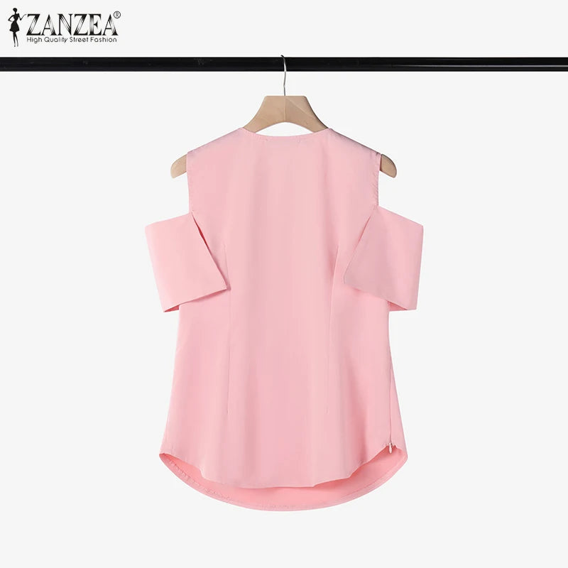 Women Summer Bow Tie Blouse 2025 ZANZEA Elegant Solid OL Work Shirt Casual V Neck Sleeveless Holiday Tops Stylish Party Blusas