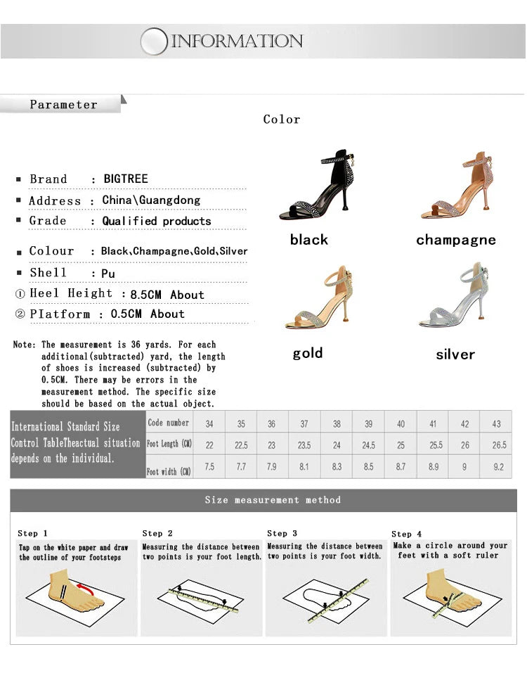 BIGTREE Shoes Rhinestone High Heels Women Pumps Sexy Kitten Heels Party Shoes Open Toe Women Sandals Heel Stiletto Wedding Shoes