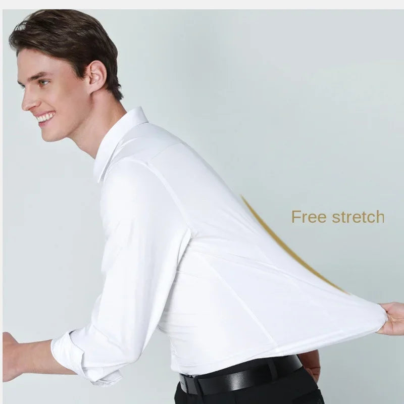 Men's long sleeved elastic shirt, non ironing business dress, professional work attire, stand up collar shirt  men shirts