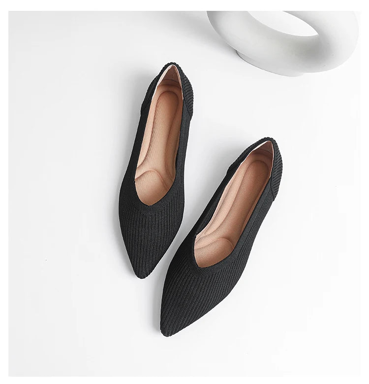 Women's flat shoes with pointed soft knitted sole breathable and comfortable shoes Spring and Autumn 2024 new model