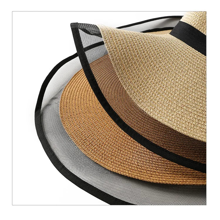 Women Sun Hat Big Eaves Waves Beach Cap Ladies Hat Big Brim Sun Visors UV Cut Bucket Panama Cap Foldable Straw Sunscreen Vintage