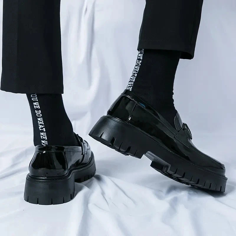 Dress Shoes Men Black PU Thick Sole Wear-resistant Casual Business Loafers European Social Shoes Size 38-45 Men Shoes