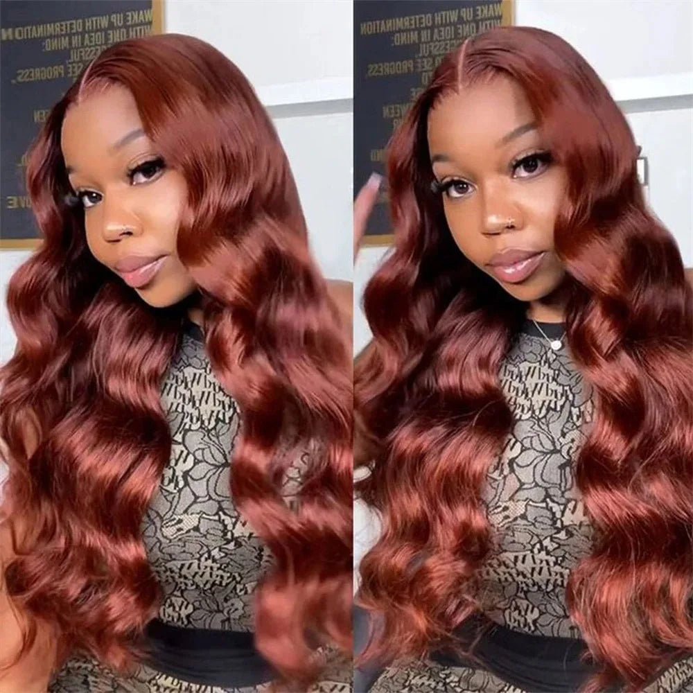13x4 Reddish Brown Body Wave Lace Frontal Human Hair Wig HD Lace Frontal Wig Human Hair Wig Pre Plucked Brazilian Remy Hair