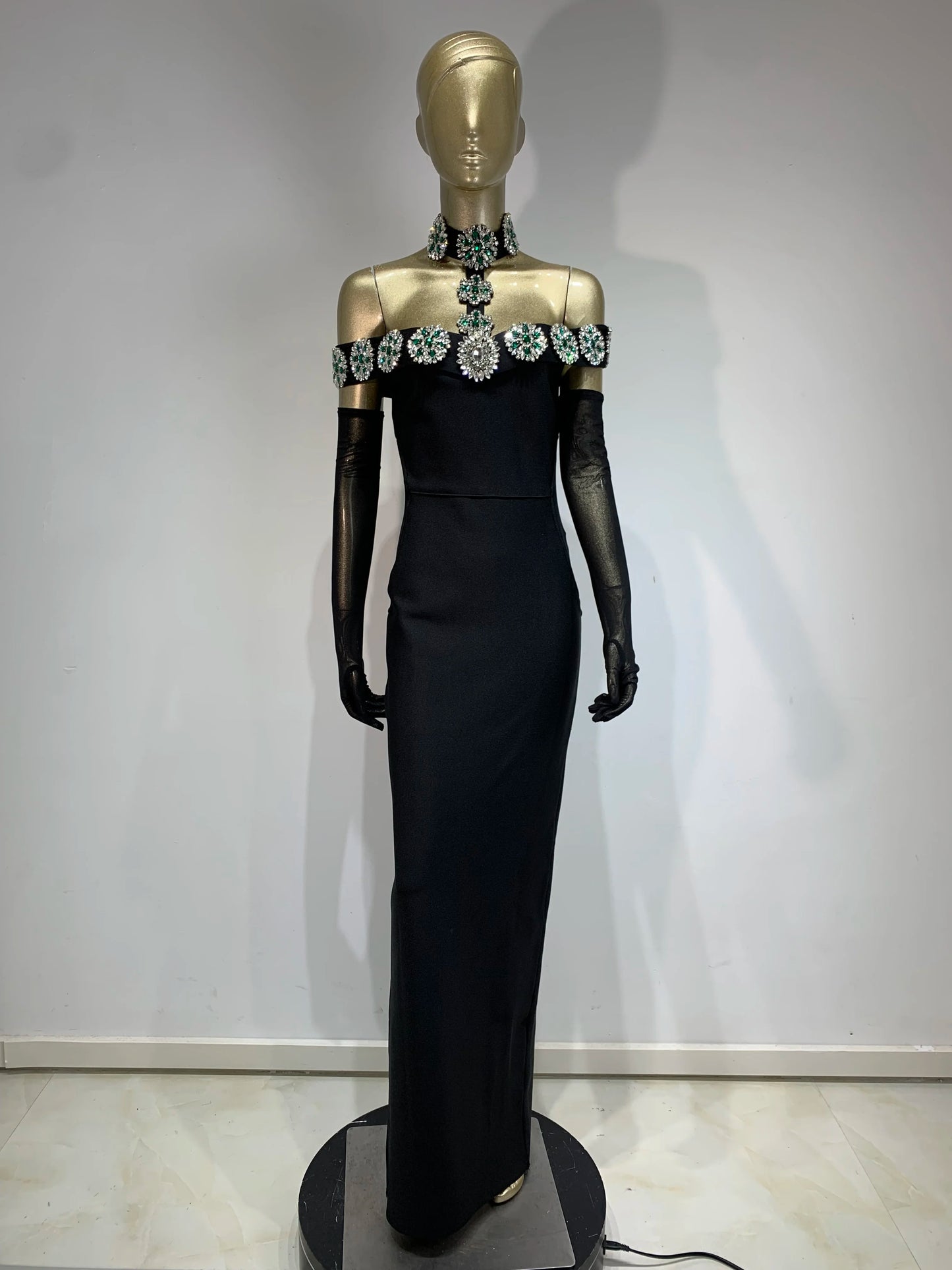 Summer Bandage Dress 2025 Women Celebrity Sexy Diamonds Crystal Black Maxi Long Bodycon Elegant Evening Club Party Dress