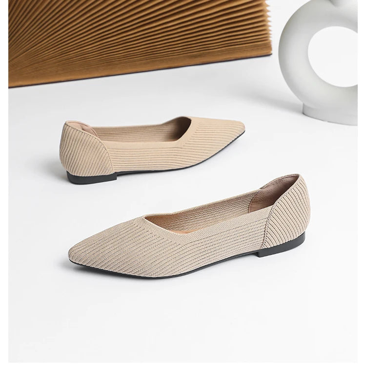 Women's flat shoes with pointed soft knitted sole breathable and comfortable shoes Spring and Autumn 2024 new model