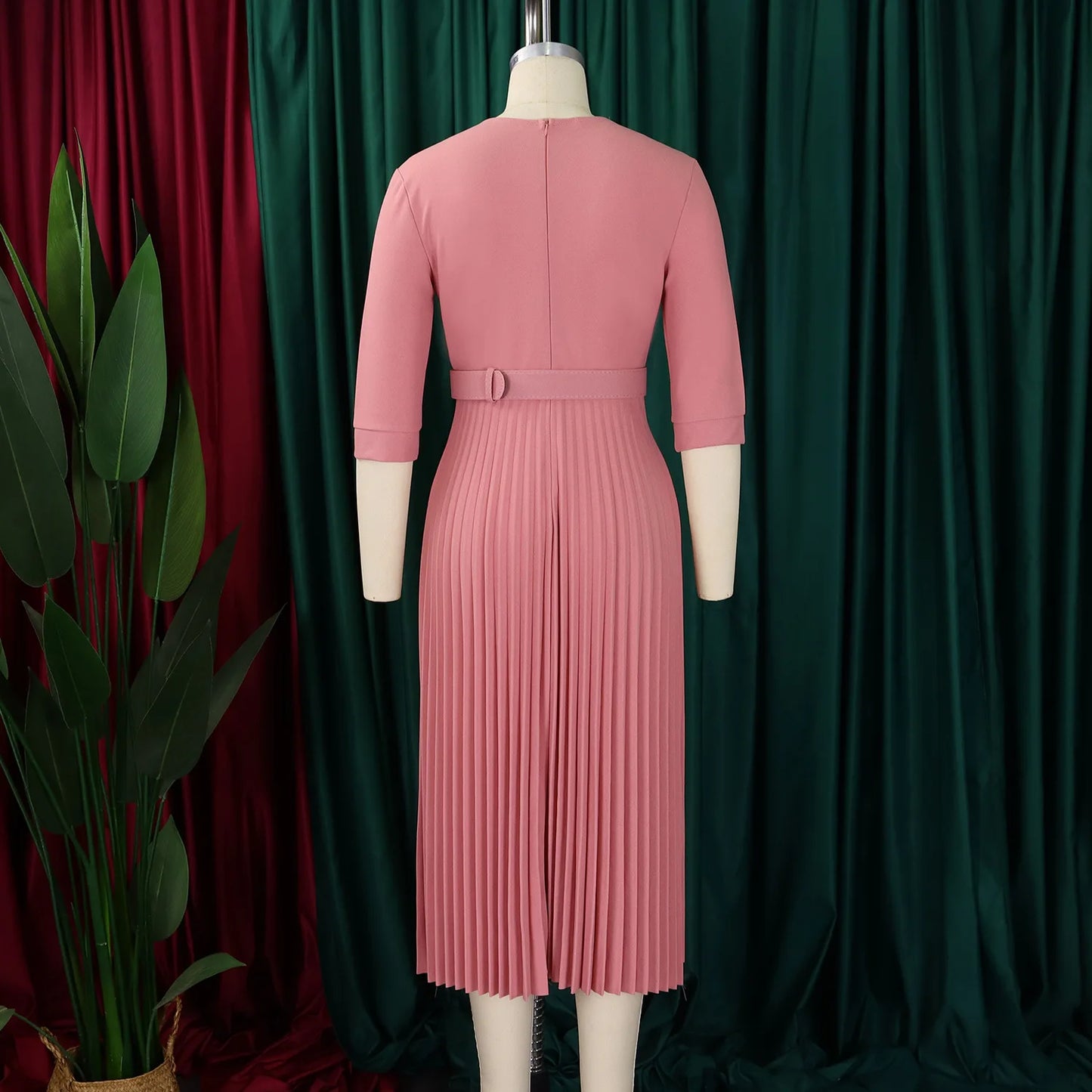 Pleated Dress Women Sexy Dresses White Round Neck Slim Sheath Work High Waist Hip Wrap Elegant Bodycon Mid Length Vestidos