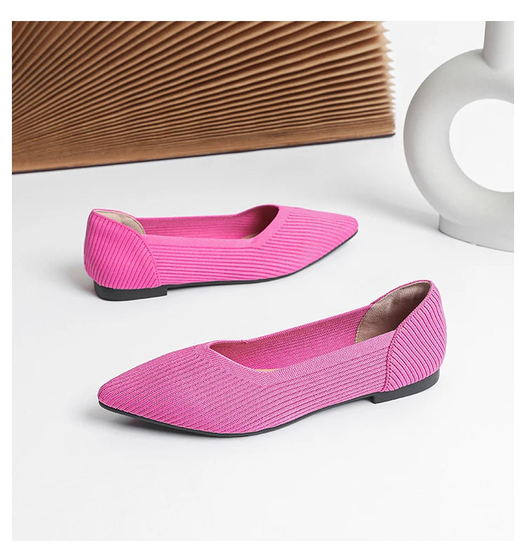 Women's flat shoes with pointed soft knitted sole breathable and comfortable shoes Spring and Autumn 2024 new model