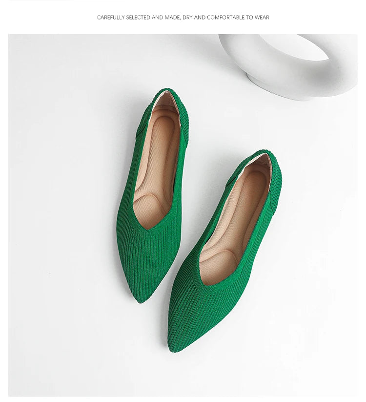 Women's flat shoes with pointed soft knitted sole breathable and comfortable shoes Spring and Autumn 2024 new model