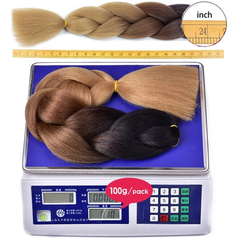 Synthetic Ombre Braiding Hair 24Inch 1Pack Pre Stretched Box Jumbo Colorful Crochet  Extensions for Women