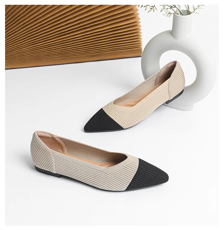 Women's flat shoes with pointed soft knitted sole breathable and comfortable shoes Spring and Autumn 2024 new model