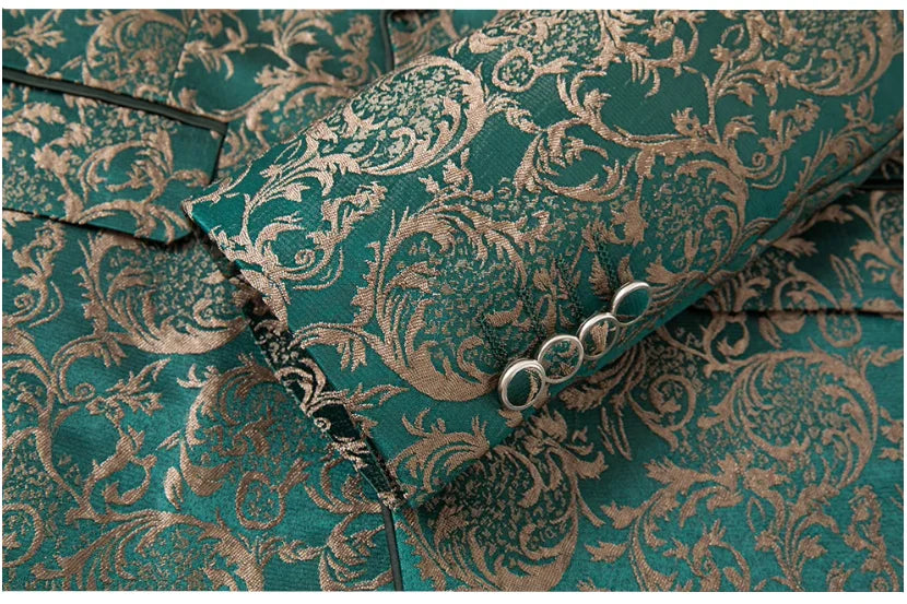 Men High Quality Wedding Jacquard Suits Fashion Male Business Social Dance Party Dress Blazers and Pant with Vest