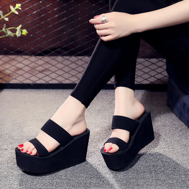 9cm Heel Platform Slippers Women's Sandals Soft EVA Black color Ladies Fashion Slides Thick Sole Summer Shoes Woman Flip Flops