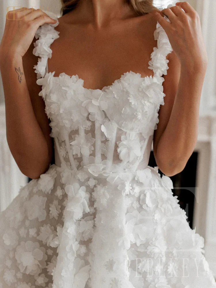 BEBEKEY Customized 3D Flower Mini Prom Dresses Short Spaghetti Straps A-line Lace Evening Party Dress Formal Party Gown Robe