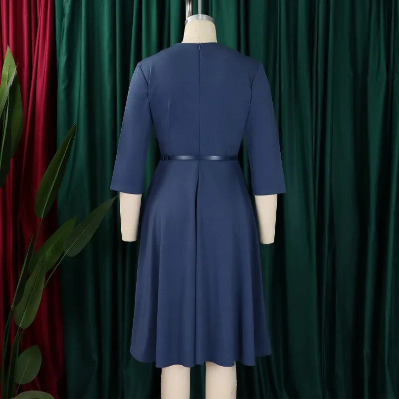 2025 Elegant Church Dresses for Women 3/4 Sleeve A Line With Waist Belt Classy Modest African Female Gowns Office Ladies Event