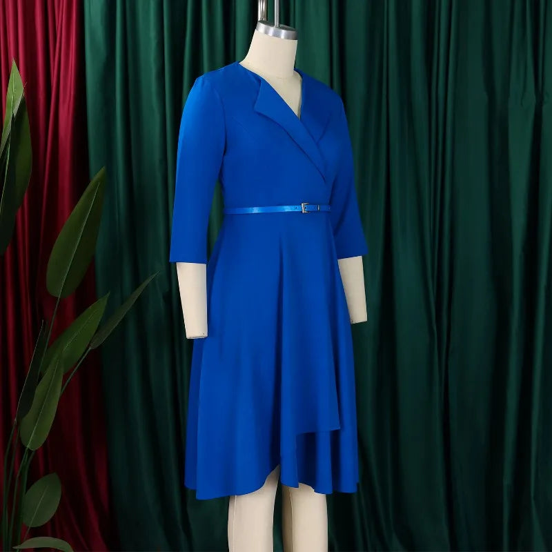 2025 Elegant Church Dresses for Women 3/4 Sleeve A Line With Waist Belt Classy Modest African Female Gowns Office Ladies Event