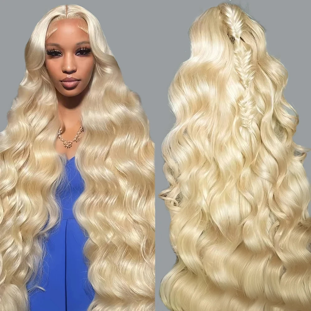 42 Inches 613 Honey Blonde 13x6 HD Transparen Body Wave Lace Frontal Human Hair Wig Colored Human Hair Lace Front Wig For Women