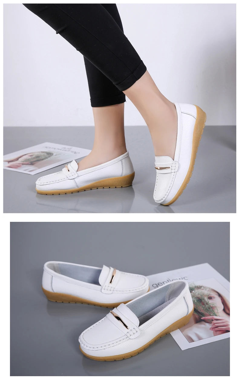 WOIZGIC Women's Mother Ladies Woman Female Genuine Leather Shoes Flats Loafers Platform Bling Slip On Moccasins Plus Size 43 44