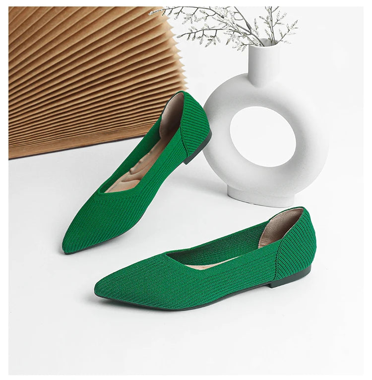 Women's flat shoes with pointed soft knitted sole breathable and comfortable shoes Spring and Autumn 2024 new model