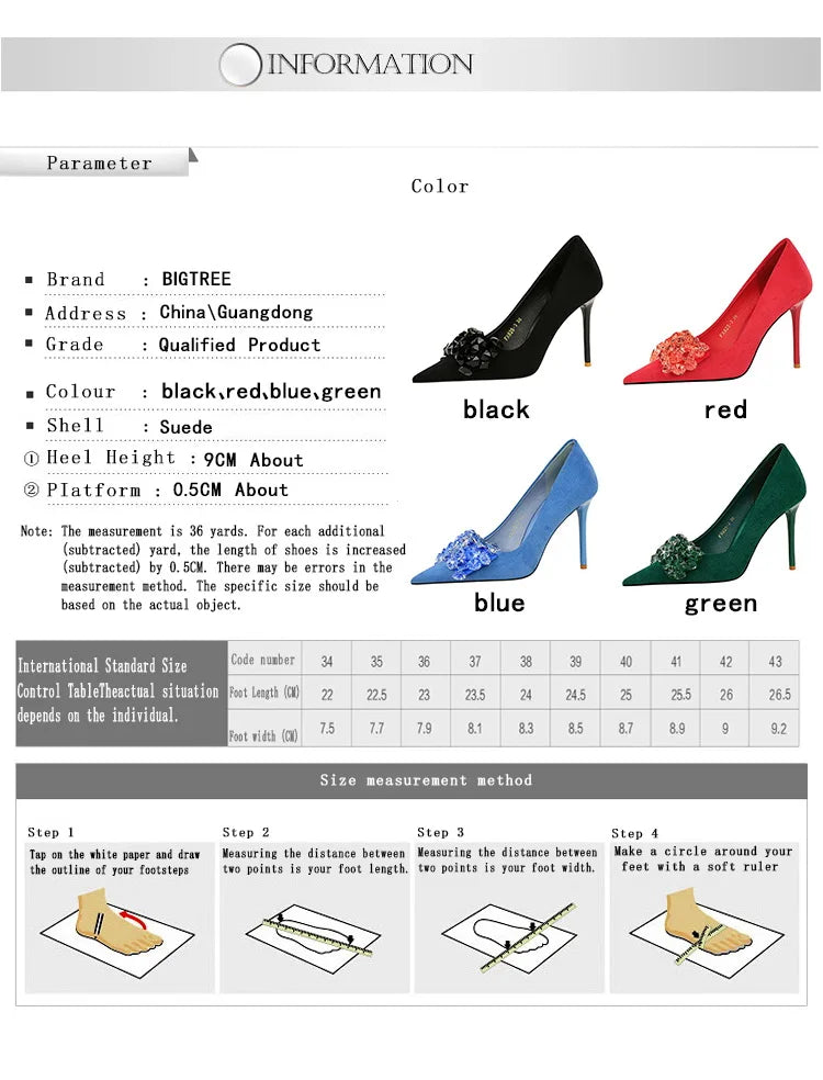 BIGTREE Shoes 2025 Rhinestone Women Pumps Bowknot High Heels Luxury Gemstone Banquet Shoes Stilettos Heels 9 Cm Ladies Shoes