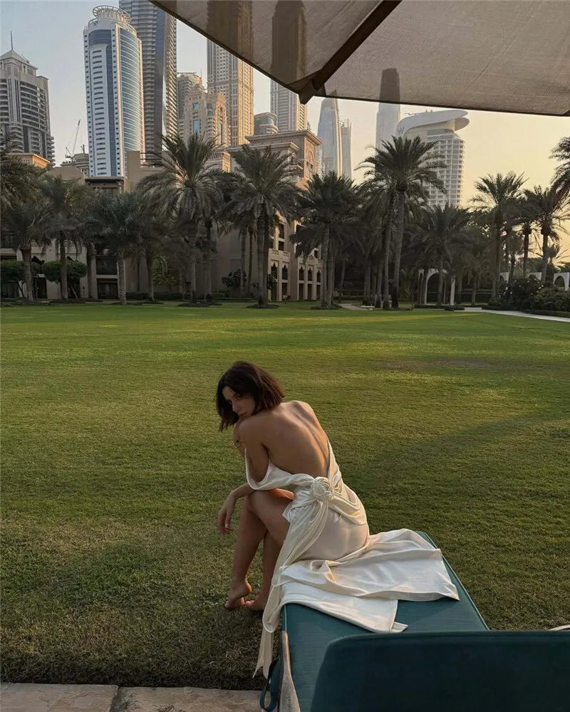 Mozision Satin Backless Sexy Maxi Dress For Women Elegant Rose Thigh High Split Beach Holiday Long Dress Gorgeous Club Gown