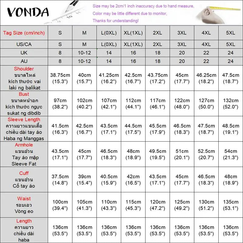 2025 VONDA Printed Maxi Dresses Vintage Women Bohemian Vestidos Casual 3/4 Sleeve Sundress Oversize Simple Elegant Long Robe