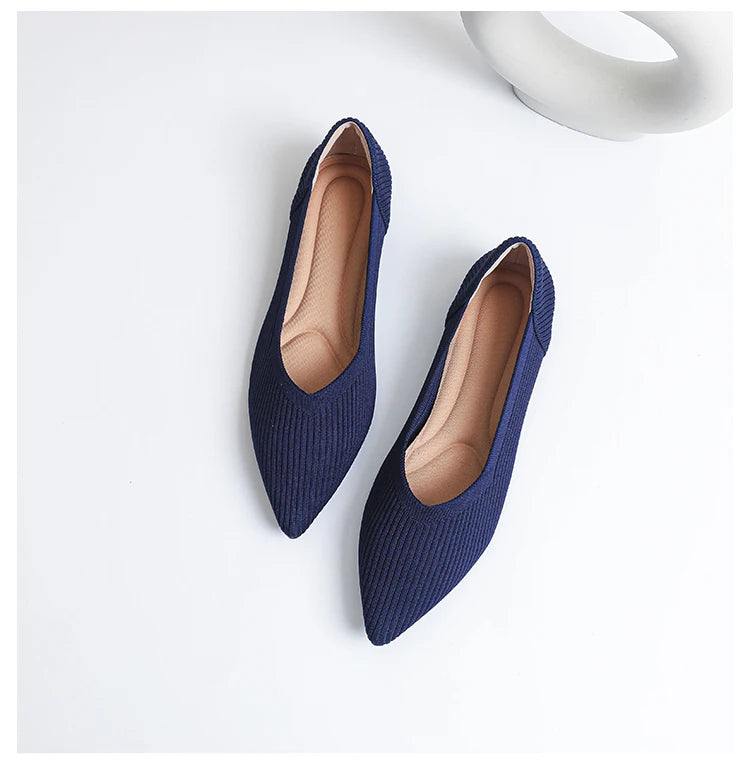 Women's flat shoes with pointed soft knitted sole breathable and comfortable shoes Spring and Autumn 2024 new model