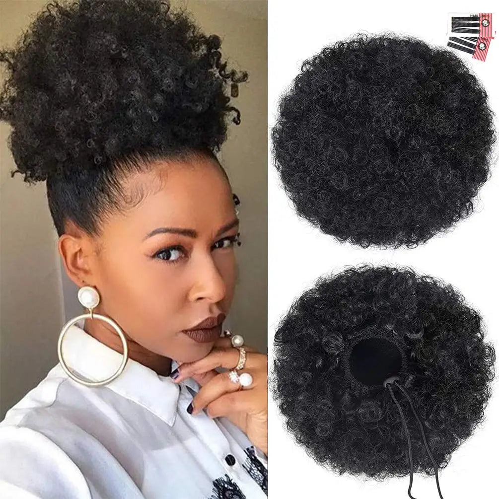 Afro Puff Drawstring Ponytail for Black Women Short Kinky Curly Afro Ponytail Synthetic Hair Puffs Afro Bun Ponytail