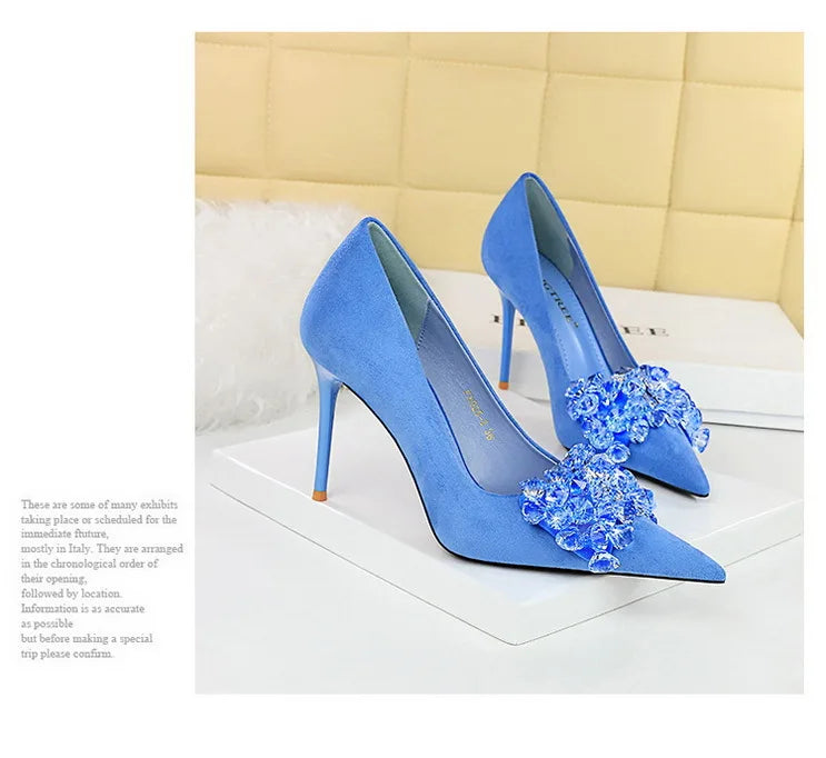 BIGTREE Shoes 2025 Rhinestone Women Pumps Bowknot High Heels Luxury Gemstone Banquet Shoes Stilettos Heels 9 Cm Ladies Shoes
