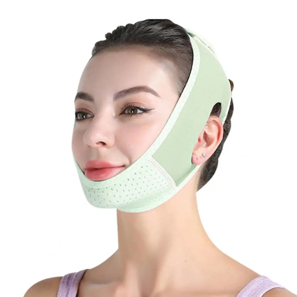 Women Face Lift Chin Strap with Adjustable Fastener Tape Breathable Double Chin Reducer Beauty Face Sculpting Bandage