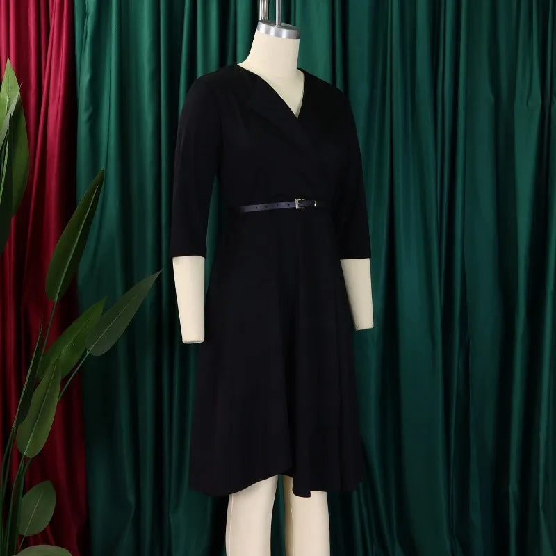 2025 Elegant Church Dresses for Women 3/4 Sleeve A Line With Waist Belt Classy Modest African Female Gowns Office Ladies Event