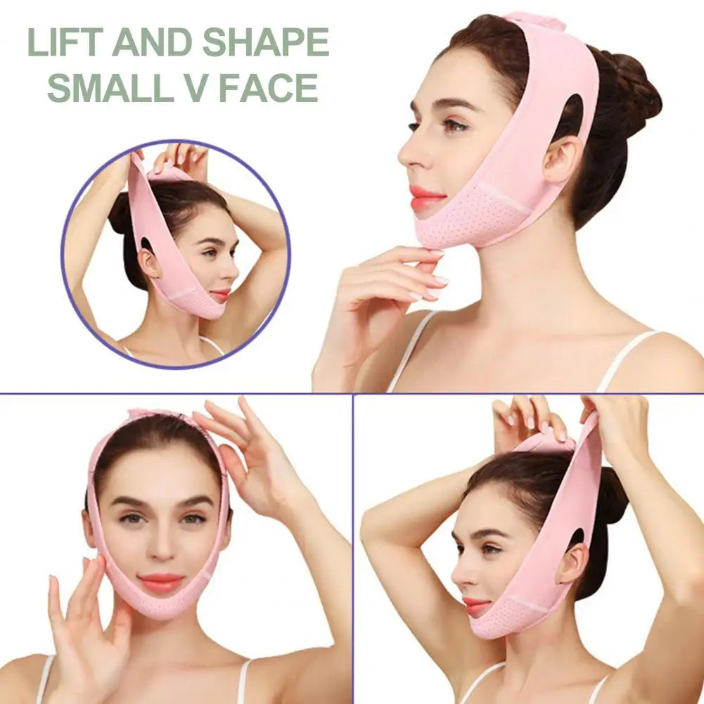 Women Face Lift Chin Strap with Adjustable Fastener Tape Breathable Double Chin Reducer Beauty Face Sculpting Bandage