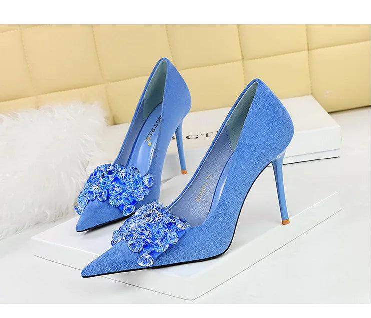 BIGTREE Shoes 2025 Rhinestone Women Pumps Bowknot High Heels Luxury Gemstone Banquet Shoes Stilettos Heels 9 Cm Ladies Shoes