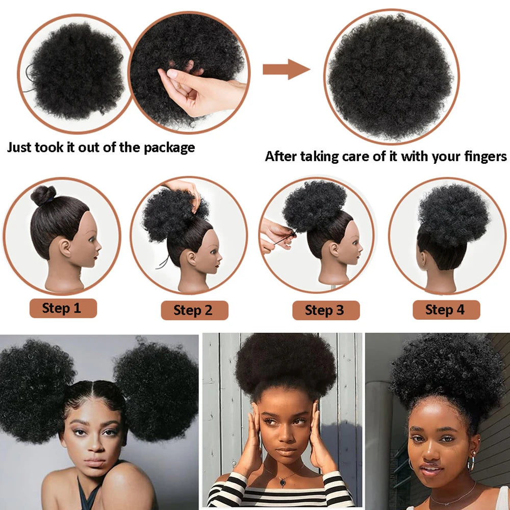 Afro Puff Drawstring Ponytail for Black Women Short Kinky Curly Afro Ponytail Synthetic Hair Puffs Afro Bun Ponytail