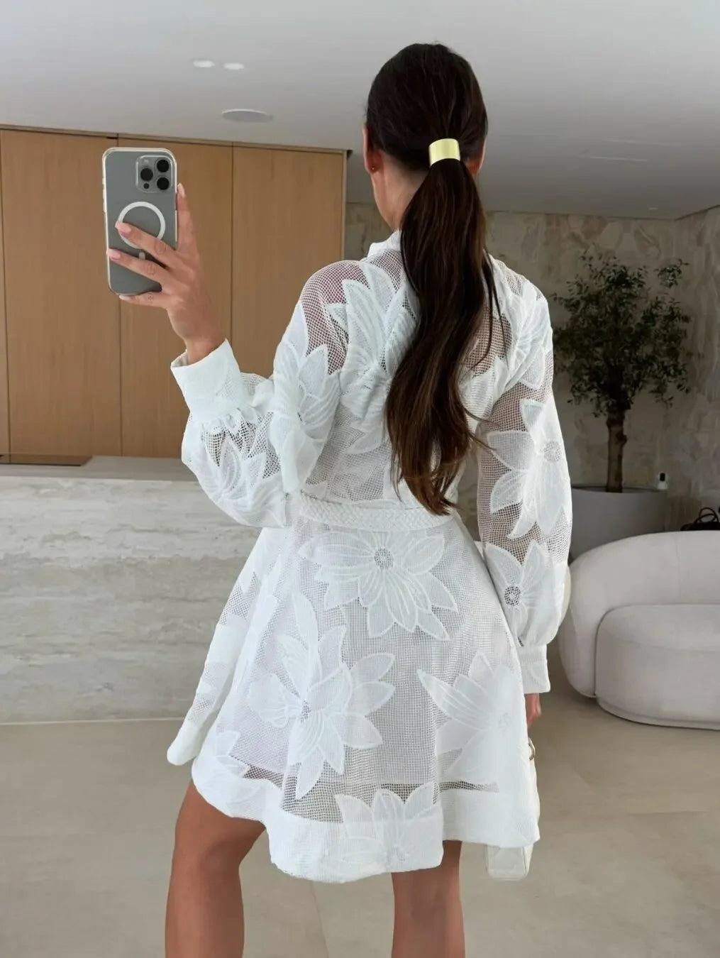 Fashionable Ins Embroidered Lace Dress Cross-Border Independent Station Floral Midi Skirt Polyester Fiber Full Sleeve